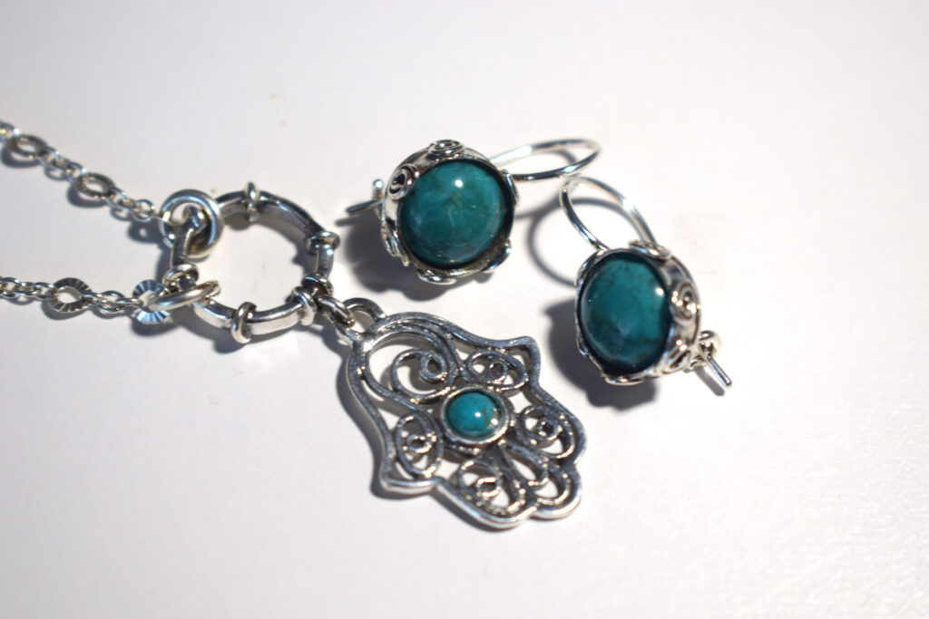 Hamsa Necklace, Turquoise Earrings, Earrings