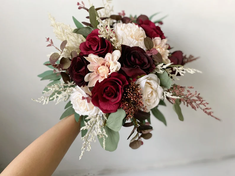 Neutral Winter Wedding Bouquet with Silk Flowers and Artificial